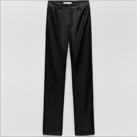 ZARA FULL LENGTH VEGAN LEATHER SPLIT HEM TROUSERS - Picture 5 of 6